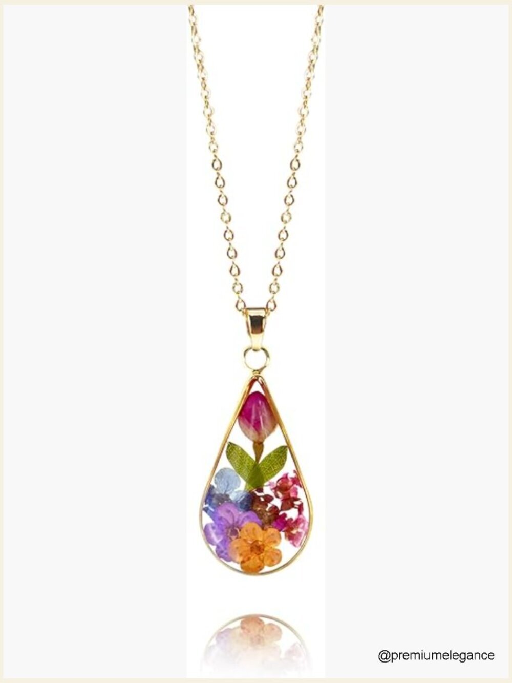 Gold Plated Pressed Flower Pendant Necklace for Women, Dried Real Flower - Picture 1 of 7